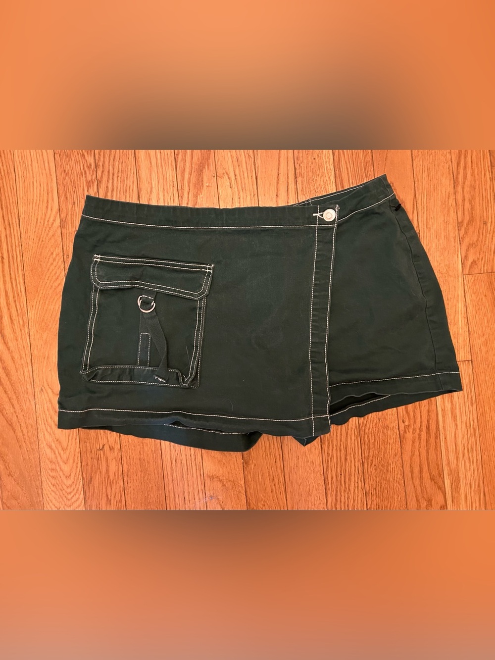 Wild Fable Green White Stitched Stretchy Cargo Crossover Mini Skort Size Large #